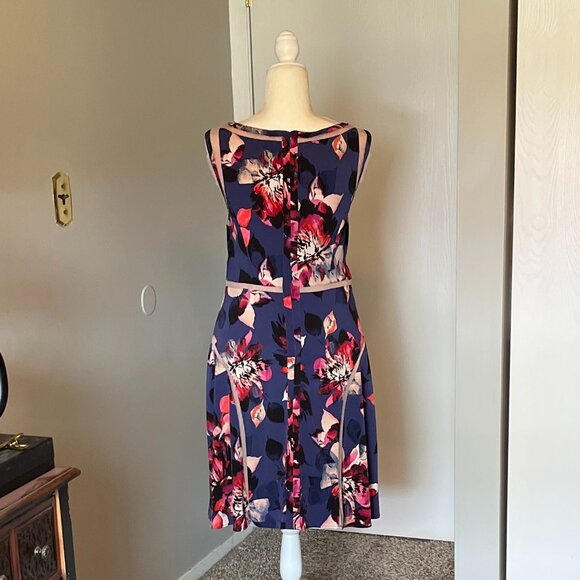 Blue and Pink Floral Knee-Length Dress - Adrianna Papell - Picture 2 of 8